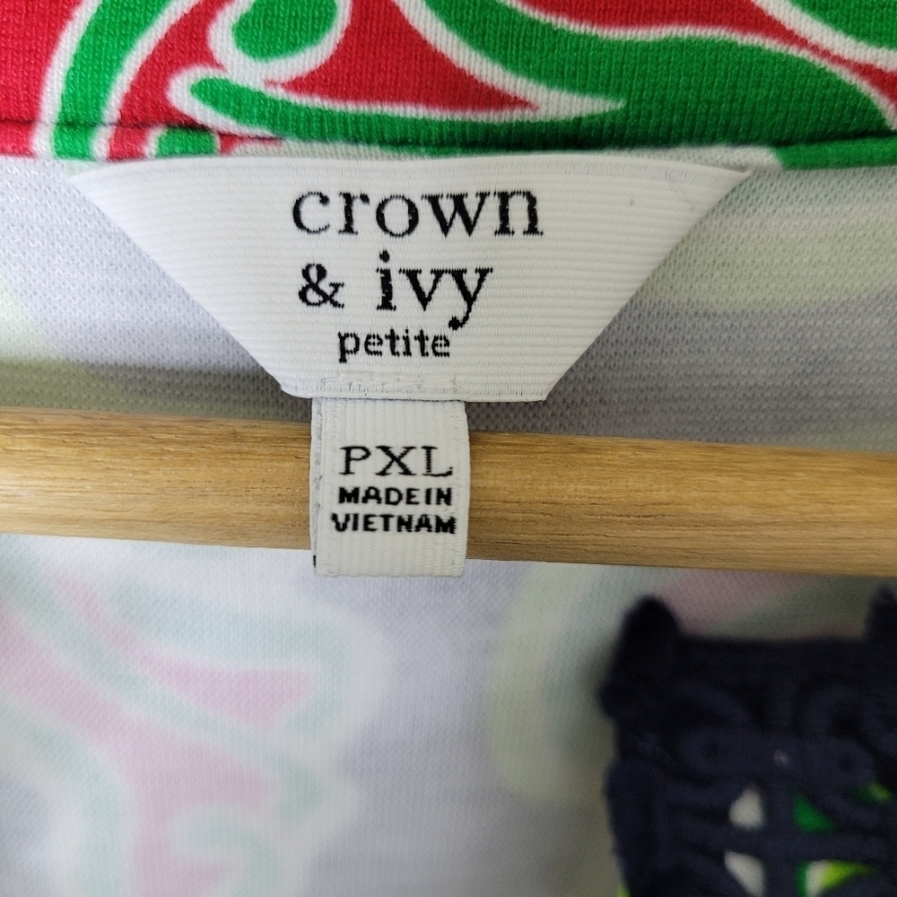 Crown & Ivy Colorful Preppy Shift Dress • Crochet Neckline Size XLP - Picture 5 of 6
